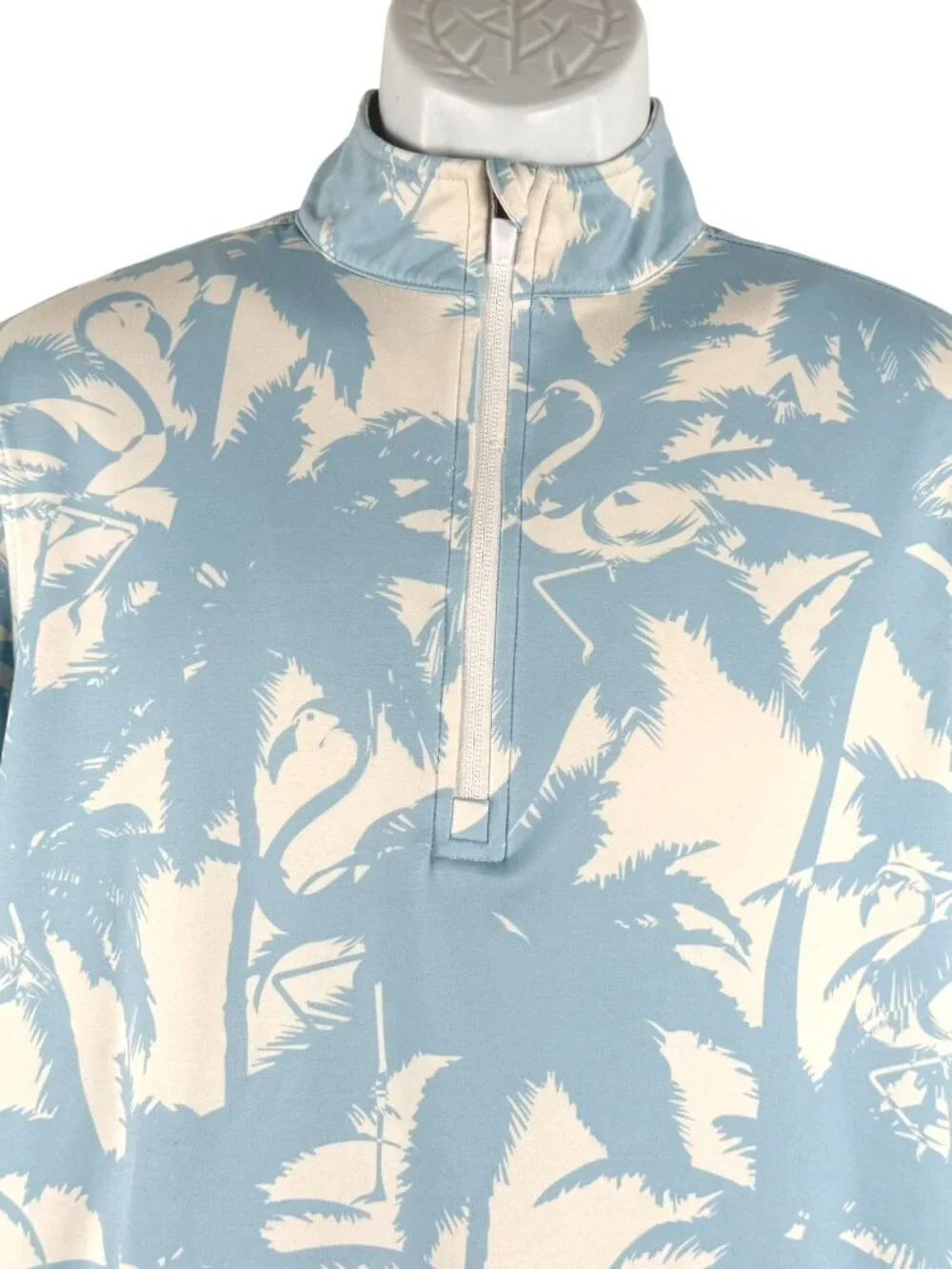 Waggle 1/4 Zip Pullover Mens‎ Small Blue White Palm Tree Flamingo Golf TP-3956